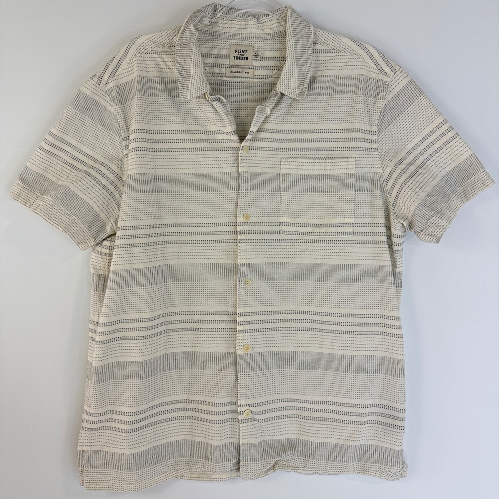 Huckberry Flint & Tinder Camp Collar Dobby Stripe Shirt Mens XL Salt Textured